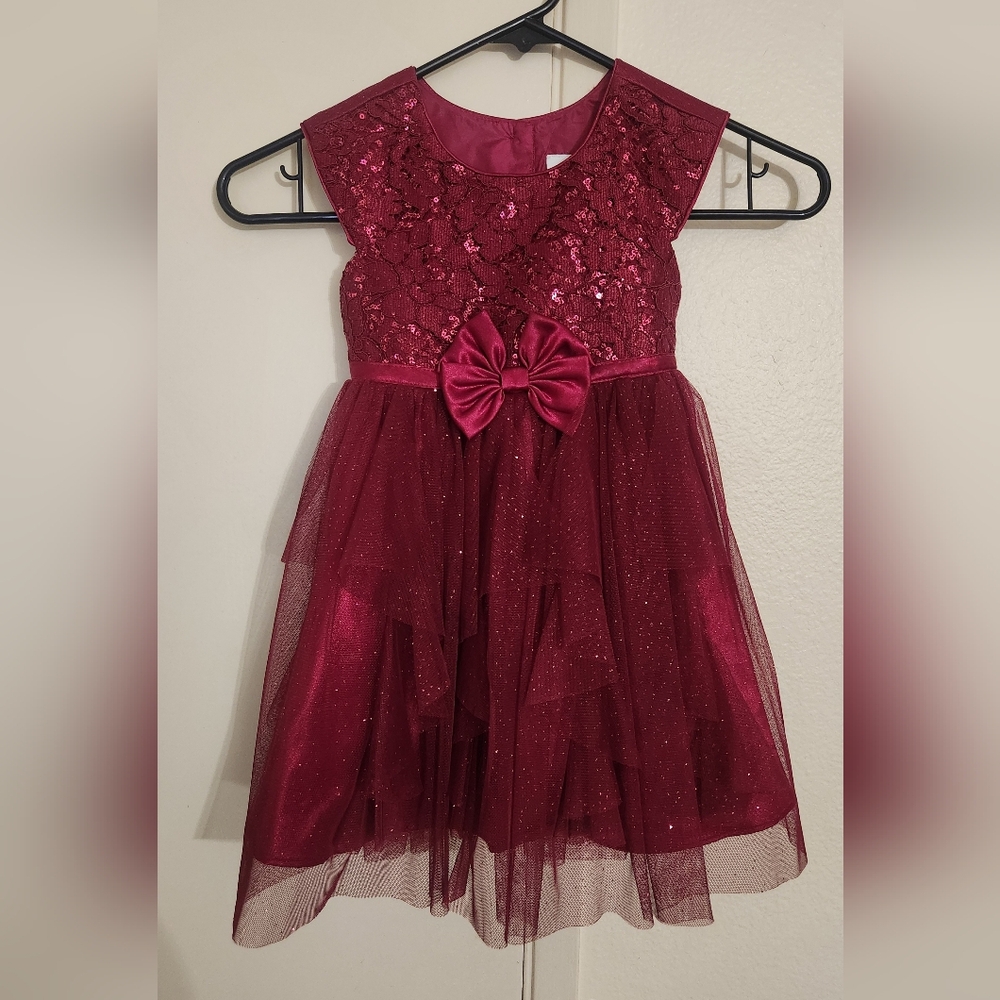 Jona Michelle Burgundy Lace Kids Dress with Bow
